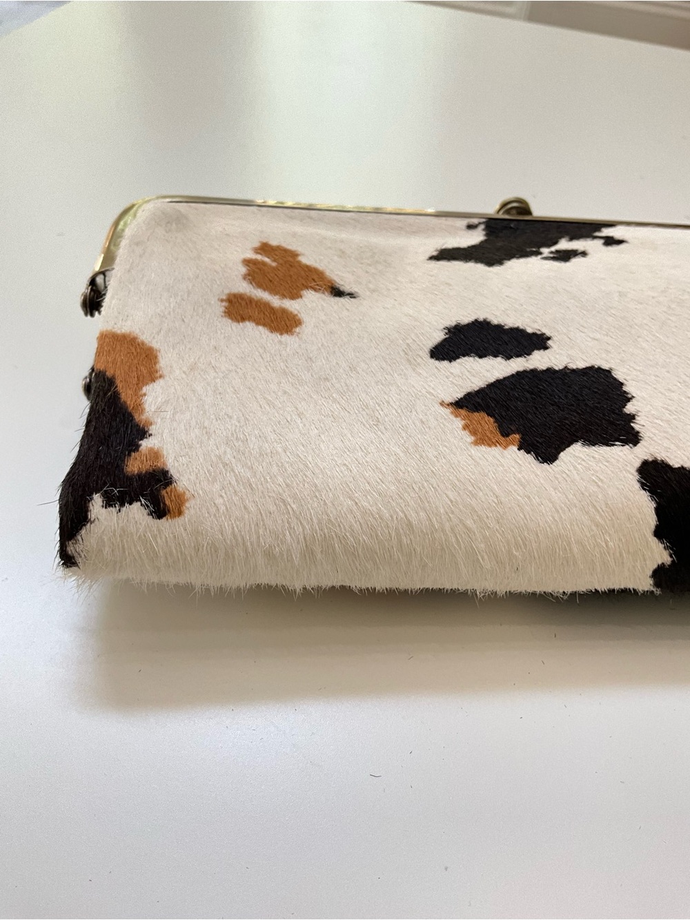 HOBO Lauren Cow Print Haircalf Leather Frame Kiss Lock Clutch NWT - Picture 4 of 13